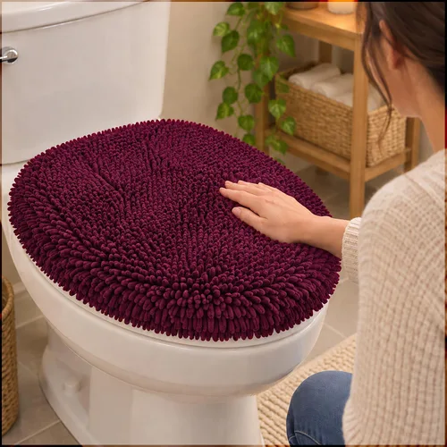 Vista 10 de Mayshine - Cubierta de microfibra tipo shaggy para la tapa del asiento del baño, estándar para baño Beige