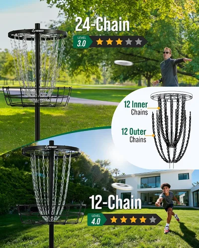 Vista 3 de Disc Golf Basket 24/12 Chain LED Night & Adjustable Height Options