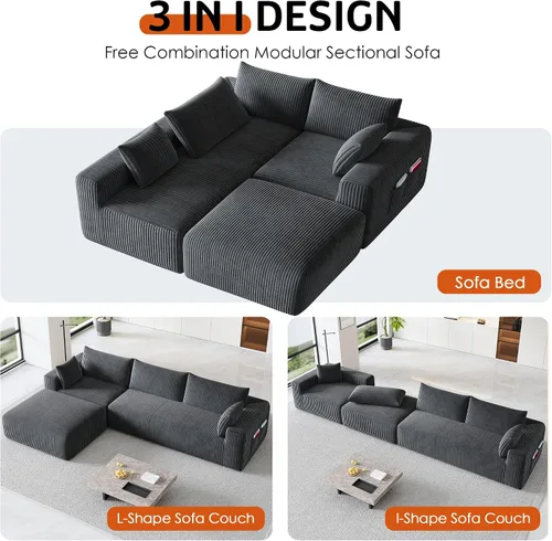 Vista 4 de 108" Cloud Couch Modular Sectional Sofa for Living Room, L Shaped Boneless Couch with Deep Seat Chaise, No Assembly Required Foam Sleeper Sofa for