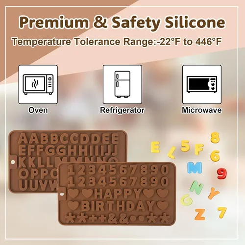 Vista 3 de 4 moldes de silicona para chocolate, moldes de silicona para letras y moldes de chocolate con números con símbolos de decoración de pasteles