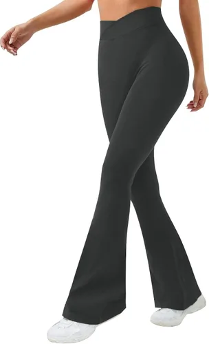 Vista 3 de Vertvie Leggings acampanados para mujer, pantalones de yoga de cintura alta cruzada en V, pantalones deportivos sin costuras
