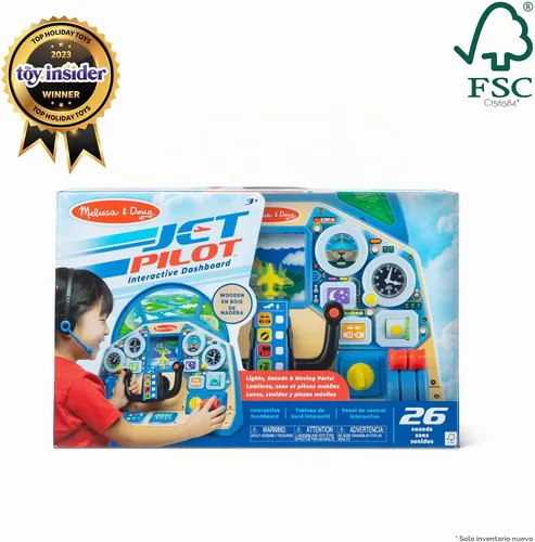 Vista 9 de Melissa & Doug - Tablero interactivo de piloto de jet, cabina de simulación de avión con volante de pilotaje, luces, sonidos, botones e