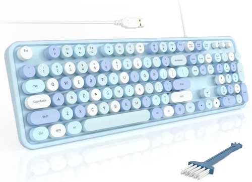 Vista 9 de MOFII Teclados de computadora con cable, teclado USB de tamaño completo Plug Play, bonito teclado estético colorido con soportes plegables