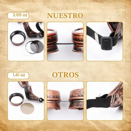 Vista 4 de Gafas vintage steampunk para cosplay, estilo punk gótico