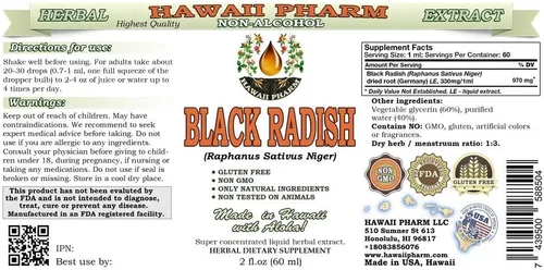Vista 2 de Hawaii Pharm Extracto líquido de rábano negro sin alcohol, rábano negro (Raphanus Sativus Níger) suplemento herbario natural de glicerita de raíz