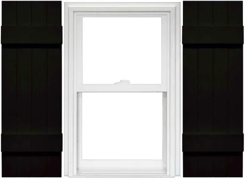 Vista 2 de Mid America Board and Batten - Persiana estándar de vinilo con 3 tablas espaciadas de 12 pulgadas (1 par) - 12 x 55 002 negro