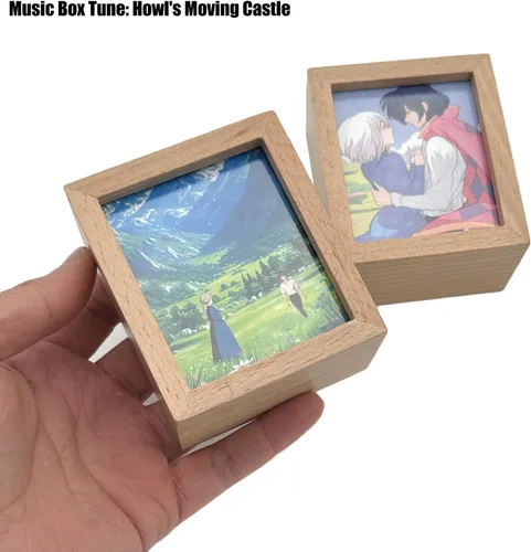 Vista 7 de HowlMoving Castle-Merry Go Round of Life Wind Up - Caja de música de madera maciza, mini marco de fotos, caja musical para mesa o escritorio, regalo