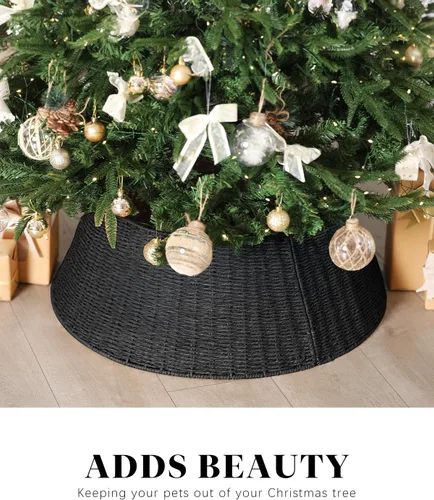 Vista 7 de Collar de Árbol de Navidad Rústico de Granja - Decoraciones de Navidad para Interiores - Cubierta Base de Mimbre Tejido de 28 Pulgadas para Árboles