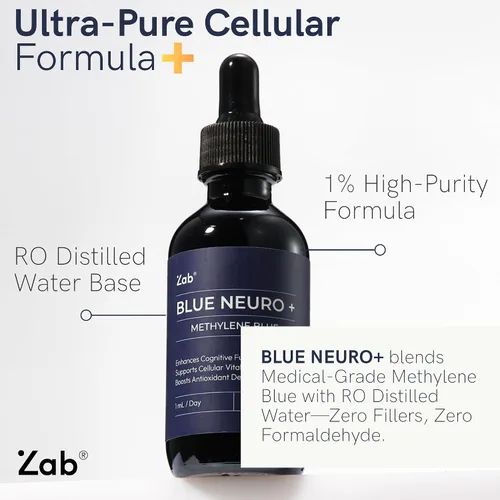 Vista 3 de ZAB Suplemento de gotas azul de metileno grado USP 1% para humanos, grado farmacéutico azul metileno 10 mg por porción, para memoria, enfoque
