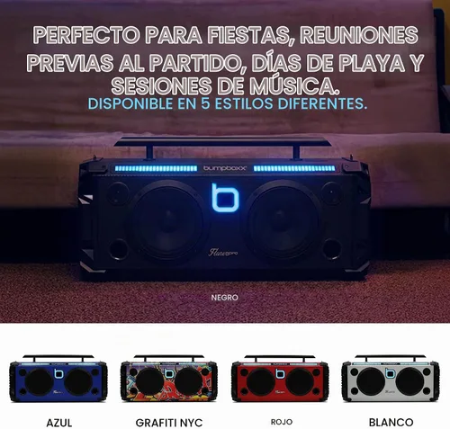 Vista 7 de Bumpboxx Flare8 Pro Boombox Bluetooth portátil, negro, 2 micrófonos