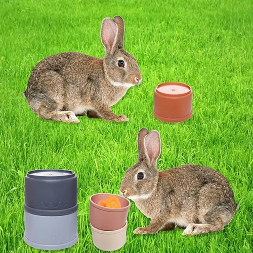 Vista 3 de 8 tazas apilables para conejos, juguetes de conejito multicolor de diferentes tamaños, vasos anidables para animales pequeños que ocultan comida