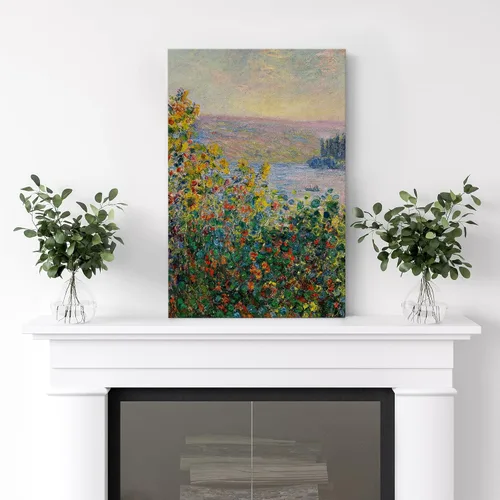 Vista 3 de wall26 Claude_Monet - Camas de flores en Vetheuil - Arte moderno impresionista - Arte en lienzo para el hogar, 12 x 18 pulgadas