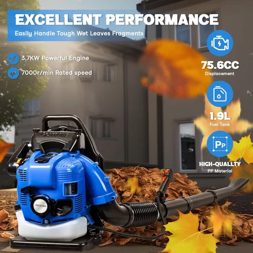 Vista 2 de Soplador de hojas de 75.6 CC – Mochila de 4 tiempos soplador de hojas a gas, soplador de césped de césped de refrigeración por aire de gasolina
