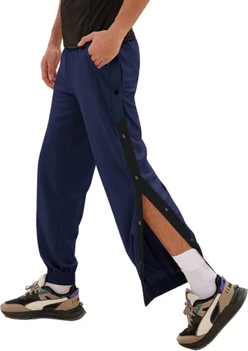Vista 7 de Men's Tear Away Basketball Track Pants High Split Side Snap Cinch Bottoms Negro