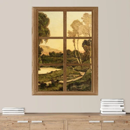 Vista 10 de SIGNWIN Adhesivo mural removible para pared, atardecer cielo naranja, otoño, bosque, árbol, paisaje, naturaleza, arte fino, rústico, paisaje