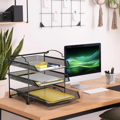 Vista 8 de SimpleHouseware Organizador de documentos y cartas para escritorio, apilable de tres niveles, negro