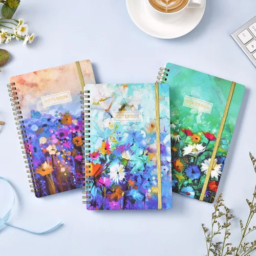 Vista 2 de Cuaderno en Espiral - Paquete de 3 Cuadernos A5 con Renglones, 21 x 15 cm, 3 × 160 Páginas, Diario para Mujeres, Cuaderno con Renglones