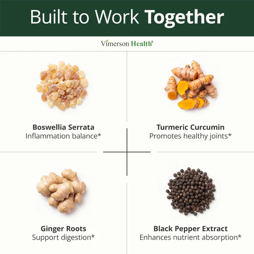 Vista 4 de Suplemento de apoyo para las articulaciones con BioPerine y 95 % de curcuminoides; contiene jengibre, boswellia y extracto de pimienta negra Alta