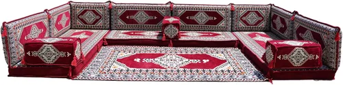 Vista 42 de arabicsofa Sofá en forma de U de estilo árabe para el suelo – Juego de Majlis hecho a mano – Sofá de estilo bohemio