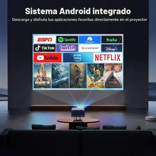 Vista 6 de Proyector 4K con Wifi y Bluetooth, proyector de películas para exteriores con pantalla de 120 pulgadas, proyector inteligente para el hogar con 1000