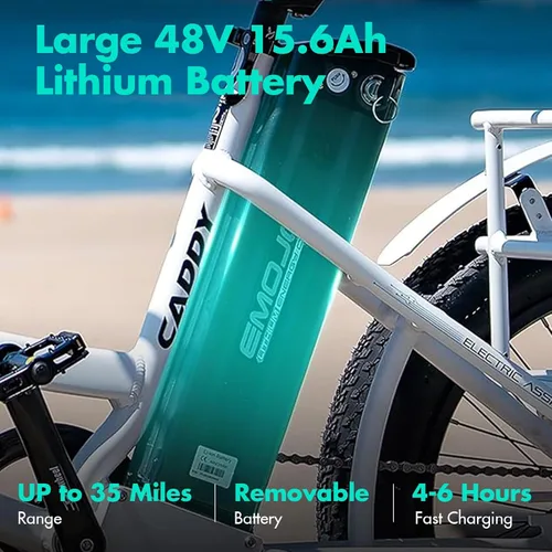 Vista 4 de EMOJO Caddy Pro - Triciclo eléctrico de neumático grueso de 500 W, 20 x 4.0 pulgadas, para adultos, frenos de disco hidráulicos, bicicleta eléctrica