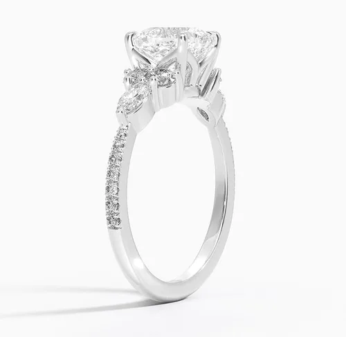 Vista 3 de IGI - Anillo de compromiso de diamante creado en laboratorio de 2.06 quilates con cuatro puntas de excelente talla, con marquesa lateral y diamantes
