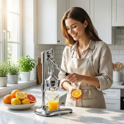 Vista 2 de Exprimidor manual manual – Exprimidor de cítricos de acero inoxidable resistente, prensa comercial en frío para limón, naranja, granada, exprimidor