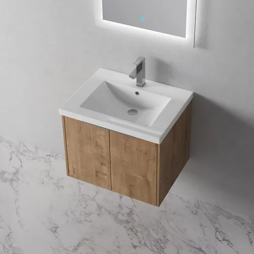 Vista 4 de Juego de tocador de baño de 24 pulgadas con lavabo, juego de armario de baño montado en la pared con lavabo de gel y puerta de gabinete de cierre