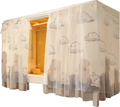 Vista 29 de Cortinas de gasa bonitas genéricas para litera con dosel de cama con encaje, 2 paneles, aguacate