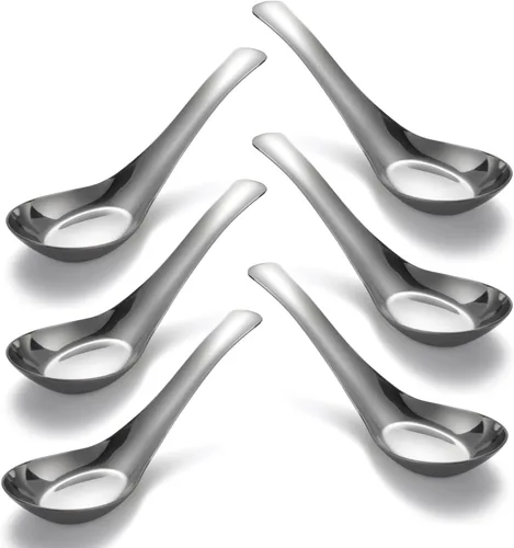 Vista 4 de Cucharas de sopa de acero inoxidable Juego de 6 cucharas de sopa chinas