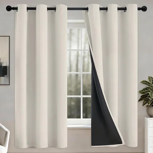 Vista 9 de COSVIYA Cortinas opacas 100% beige Biscotti para dormitorio, juego de 2 paneles de 63 pulgadas de largo, bloqueo de luz completa, aislamiento