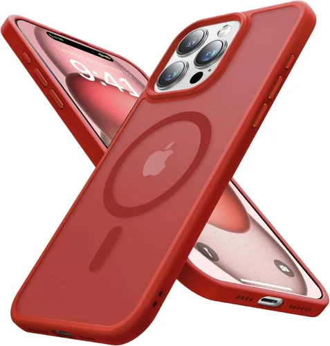 Vista 11 de Funda magnética fuerte para iPhone 15 Pro, [probada en caídas de grado militar] [compatible con MagSafe] translúcida mate delgada funda protectora a