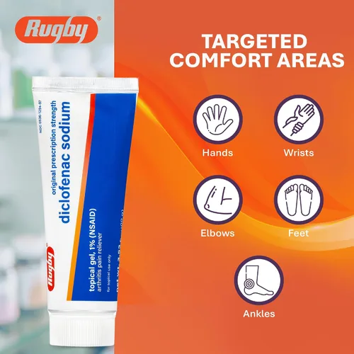 Vista 3 de Rugby Diclofenac Sodium Topical Gel 1%, AINE Anti-Inflamatorio Prescripción Strength Medicated Gel - Alivio diario del dolor de artritis para manos