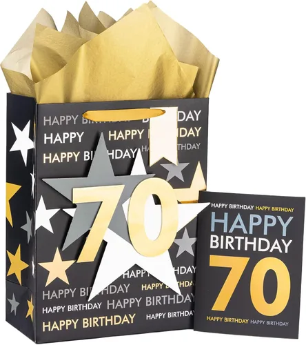 Vista 10 de Loveinside Bolsa de regalo de cumpleaños con papel de seda y tarjeta de felicitación para cumpleaños 40 – 10 x 5 x 13 pulgadas, 1 unidad, oro negro