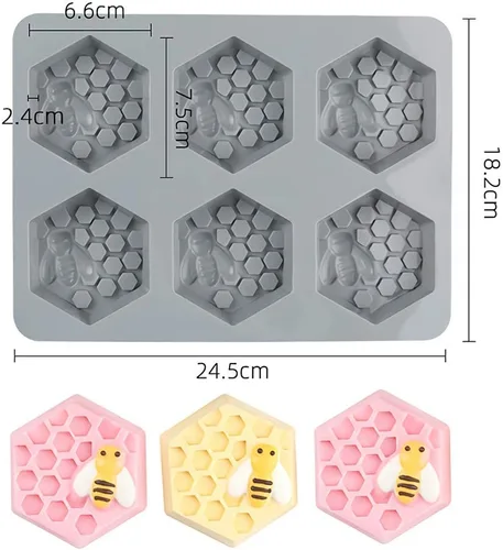 Vista 2 de Juego de 2 moldes de jabón de panal de abeja, hexagonal 3D y colmena redonda de silicona para magdalenas, molde para hornear magdalenas, molde