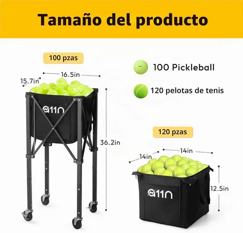 Vista 3 de A11N SPORTS Pickleball & Tennis Ball Hopper with Wheels, Foldable Cart Negro