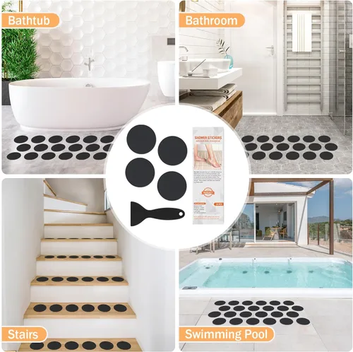 Vista 6 de Calcomanías antideslizantes para bañera, 24 calcomanías de ducha para tinas de baño seguras, calcomanías antideslizantes para bañera y rascador