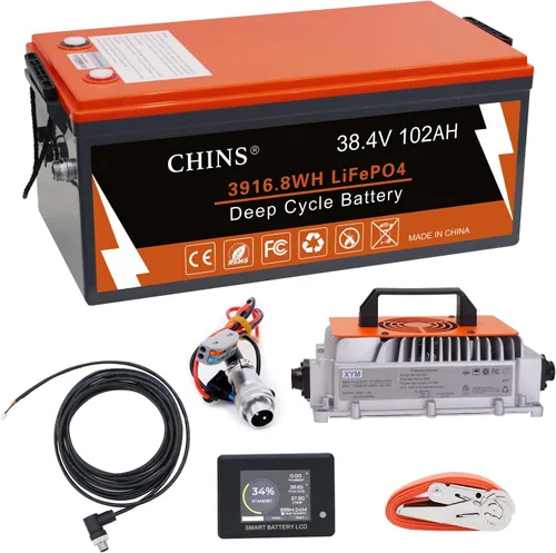 Vista 14 de CHINS - Batería de litio para carrito de golf de 36 V, 100 Ah, batería Bluetooth LiFePO4, BMS de 200 A incorporada, corriente máxima de 1000 A