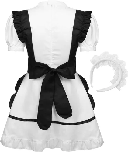 Vista 2 de Disfraz de sirvienta francesa para mujer, con mangas abombadas, delantal, disfraz de Halloween y cosplay