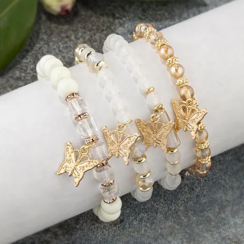 Vista 2 de MIFYNN Pulseras de mariposa multicolor para mujer, pulsera elástica de mariposa multicapa, pulsera de cuentas de cristal para mujer, regalos