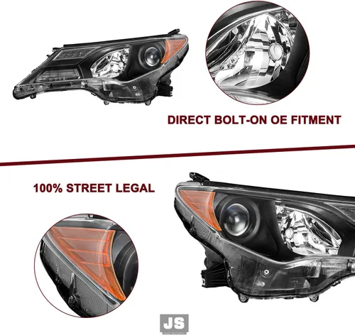 Vista 5 de JSBOYAT Conjunto de faros halógenos compatible con Toyota Rav4 2013, 2014, 2015, carcasa negra con reflector ámbar (bombillas incluidas)