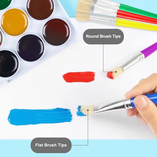 Vista 5 de Pinceles de pintura para niños, 16 piezas de pinceles de pintura gordita para niños, juego a granel para manualidades, preescolar lavables