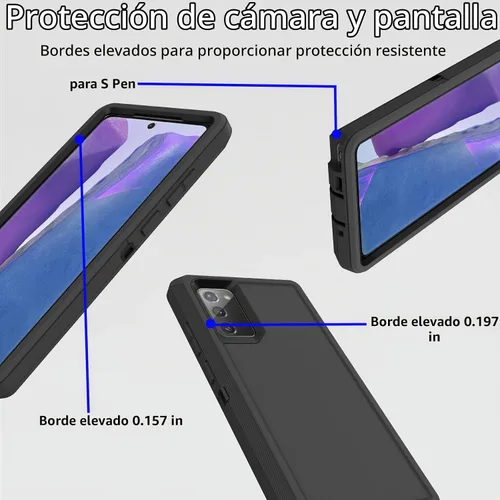 Vista 4 de Funda para Samsung Galaxy Note 20 (no para Note 20 Ultra), resistente funda protectora a prueba de polvo, a prueba de golpes, protección contra Negro