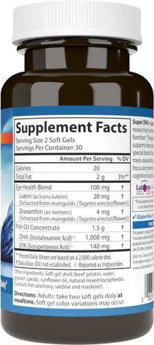 Vista 2 de Carlson - Super DHA Plus Luteína, 1000 mg de DHA + 20 mg de luteína, 60 cápsulas blandas