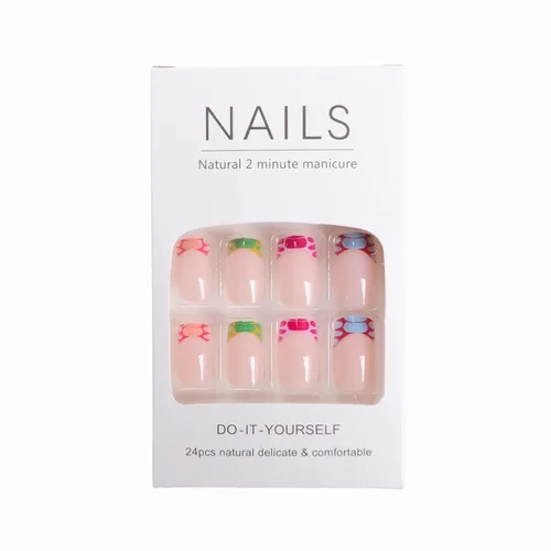 Vista 5 de MISUD Uñas Postizas Cortas Cuadradas - Uñas con Pegamento de Verano Colorido, Diseño de Arcoíris de Cocodrilo Acrílicas 24 piezas