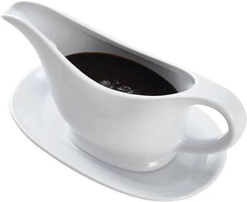 Vista 10 de Bruntmor - Recipiente y bandeja de cerámica para salsa, para aderezos de ensalada, leche, caldo, crema, apto para microondas y lavavajillas, 11