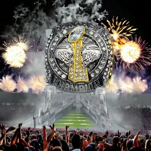 Vista 6 de Legacy Rings Anillo de trofeo del campeonato de fútbol de fantasía 2023 Gunmetal y tono dorado Premio para campeón FFL talla 11