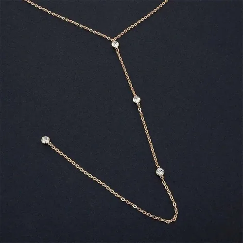 Vista 5 de Collar bohemio con parte trasera de cristal, collar largo de circonita cúbica, collar de cristal dorado Lariat Y collar de cadena trasera