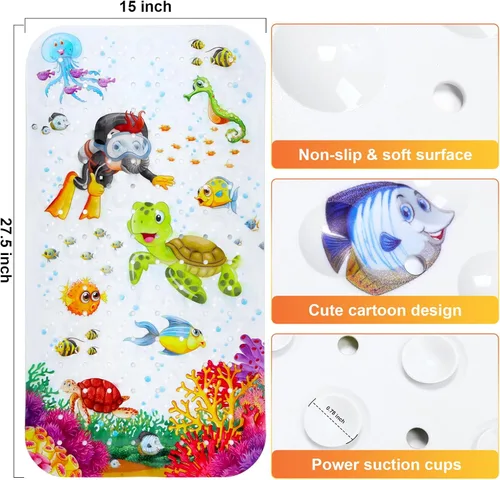 Vista 3 de Alfombra de baño antideslizante para bañera y ducha, lavable a máquina, antideslizante, con dibujos animados, con agujeros de drenaje y ventosas