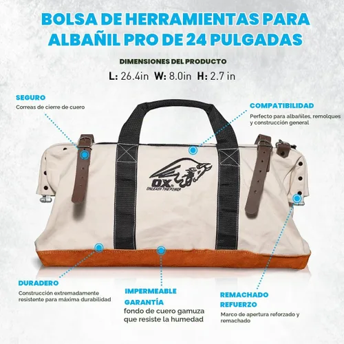 Vista 4 de OX Bolsa de herramientas de lona - Bolsa de herramientas de mampostería de Bolsa de herramientas de lona de 24